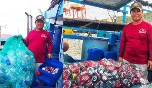 Tàu cá ngư dân Bình Định cập bến với cá đầy khoang, túi đầy rác